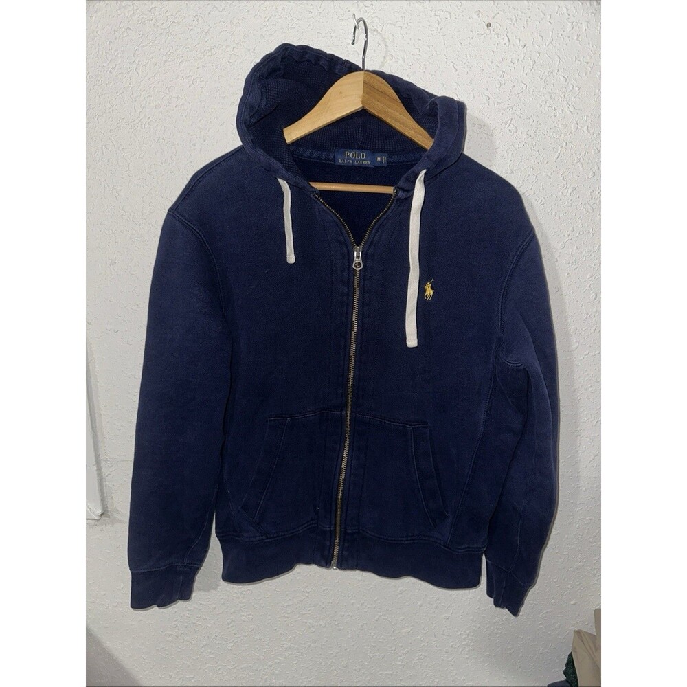 Polo Ralph Lauren Thermal Hoodie Men Zip Up Sweatshirt Sweater Sz Med Y2K